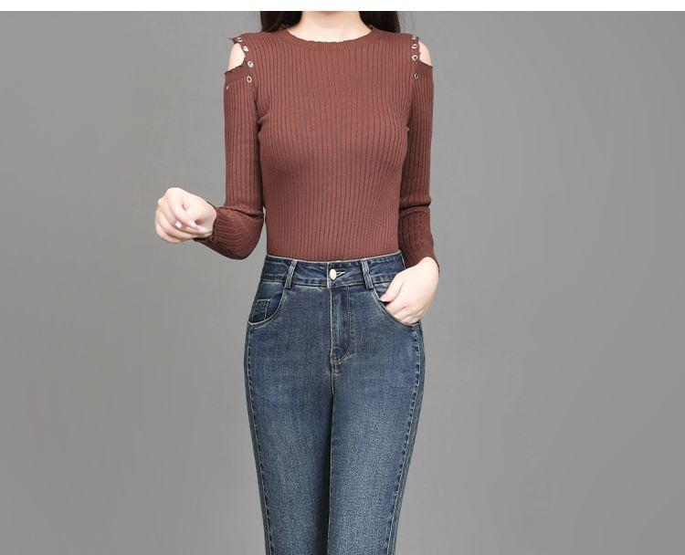 High Waist Washed Bootcut Jeans Product Image