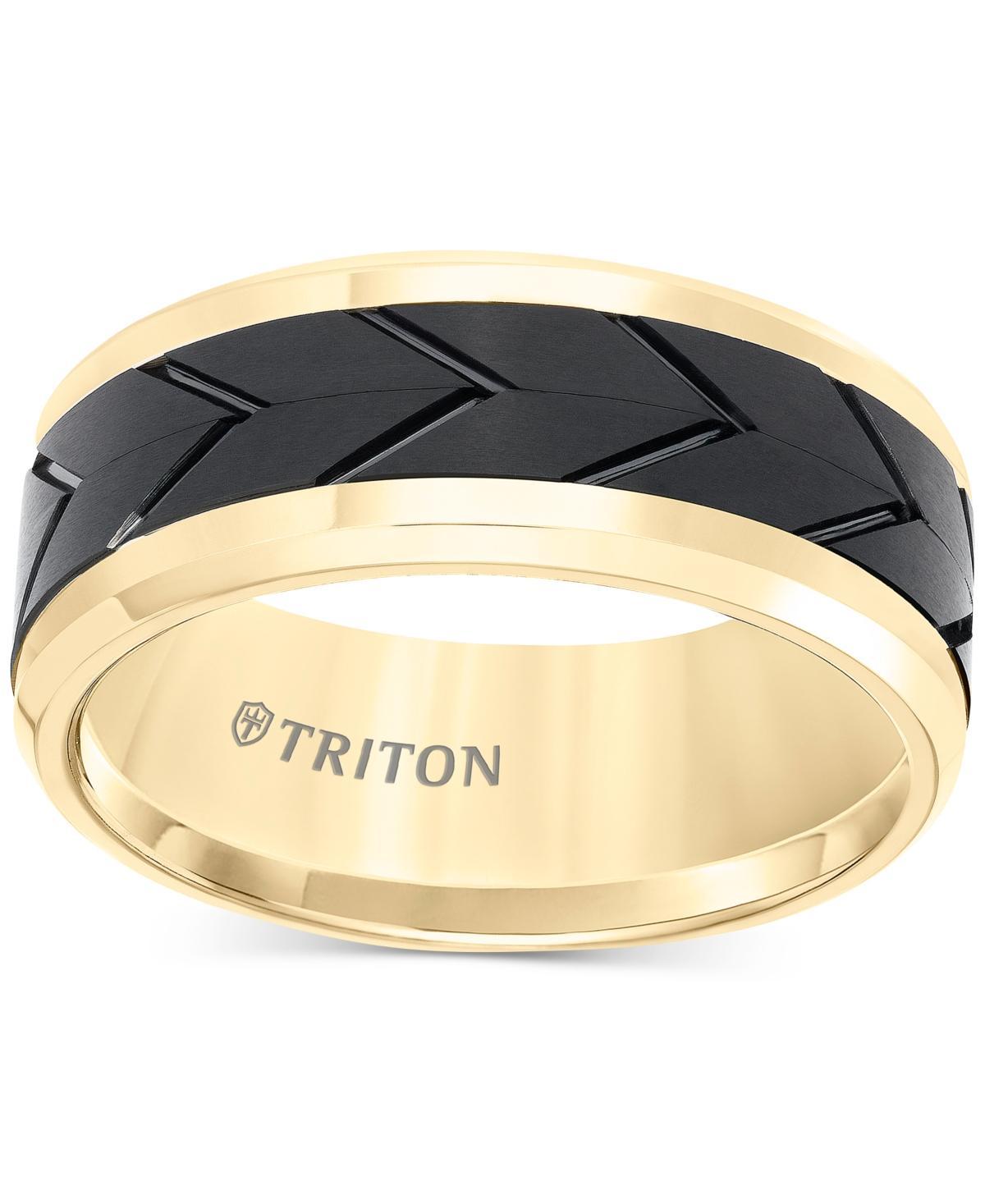 Mens Black Tread Design Band Carbide - Tungsten Product Image