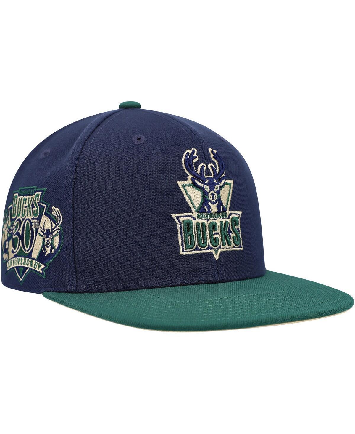 Mens Mitchell & Ness /Green Milwaukee Bucks 30th Anniversary Hardwood Classics Grassland Fitted Hat Blue Product Image