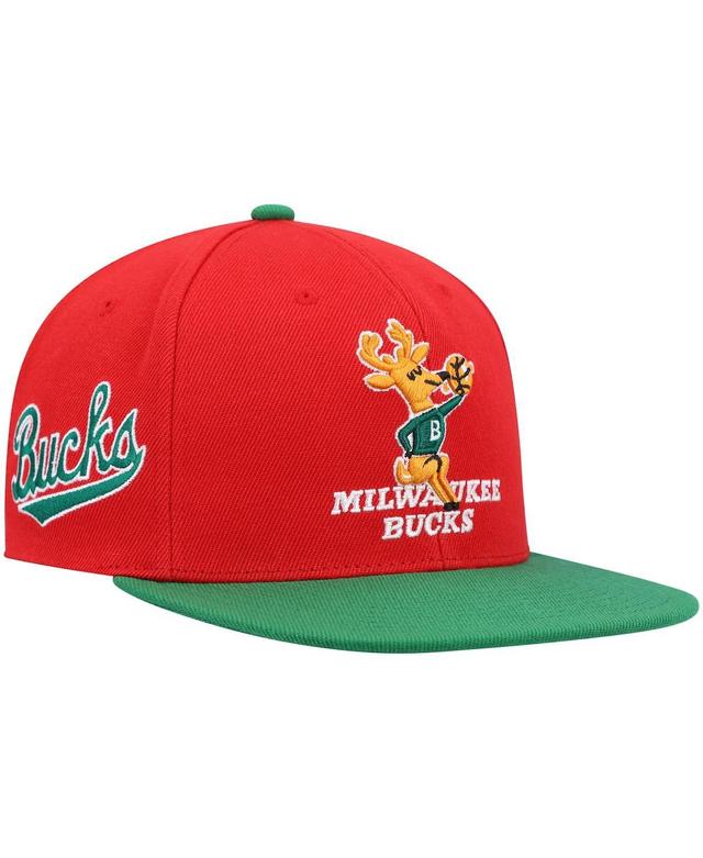 Mens Mitchell & Ness Red and Green Milwaukee Bucks Hardwood Classics Snapback Hat - Red Product Image