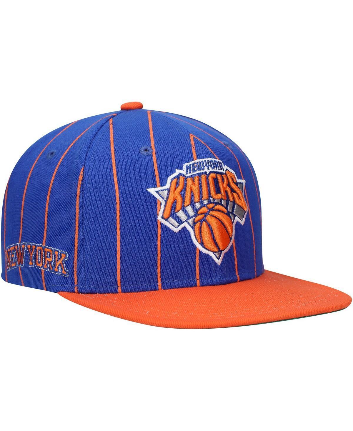 Mens Mitchell & Ness Blue New York Knicks Hardwood Classics Pinstripe Snapback Hat - Blue Product Image