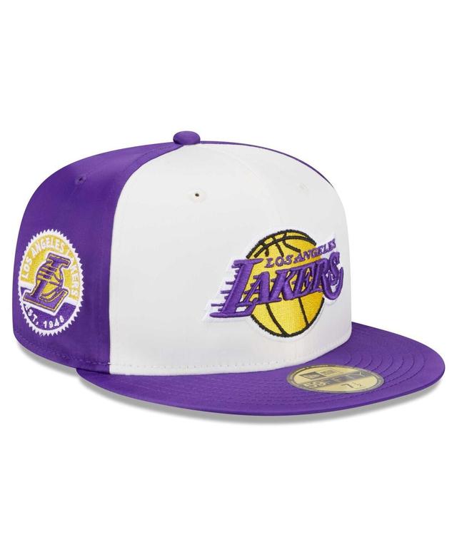 Mens New Era Los Angeles Lakers Throwback Satin 59FIFTY Fitted Hat Product Image