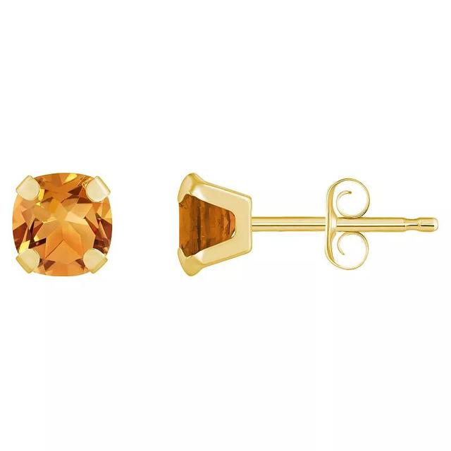 Celebration Gems 10k Gold Cushion Citrine Stud Earrings, Womens, White Product Image