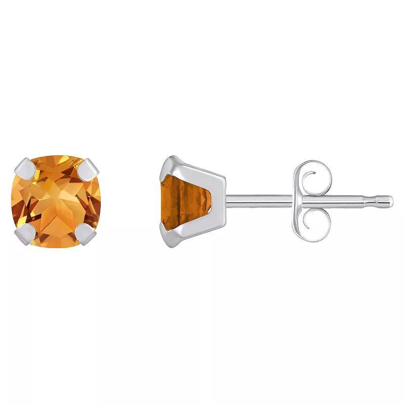 Celebration Gems 10k Gold Cushion Citrine Stud Earrings, Womens, White Product Image