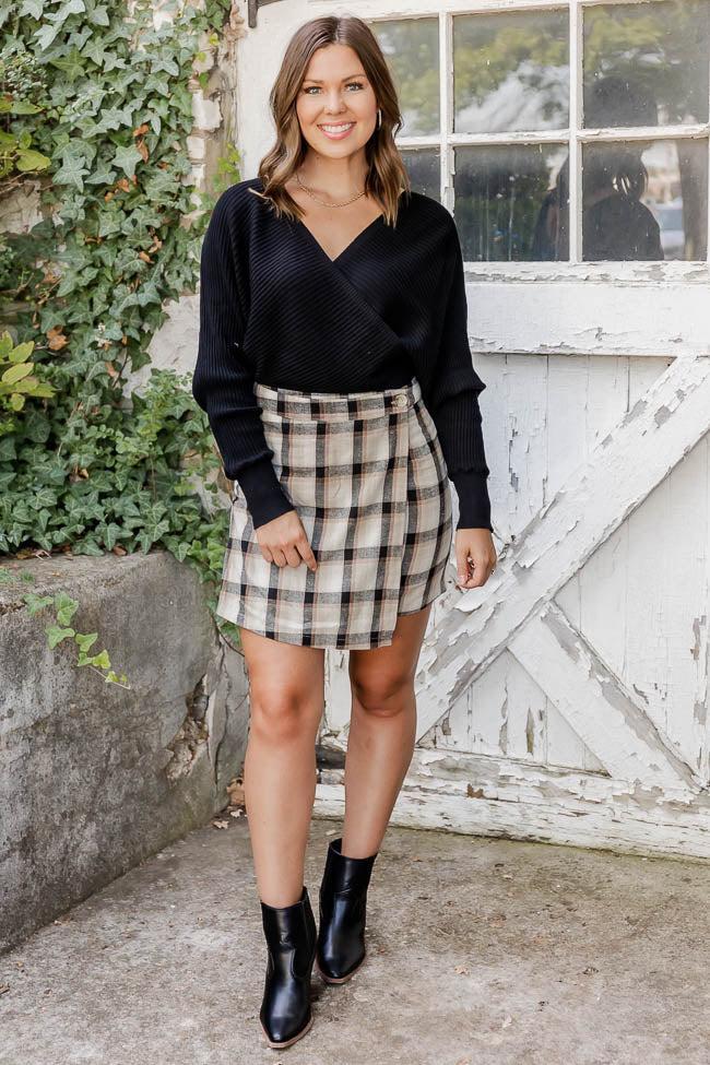 Something Just Like This Tan Plaid Skort FINAL SALE Product Image