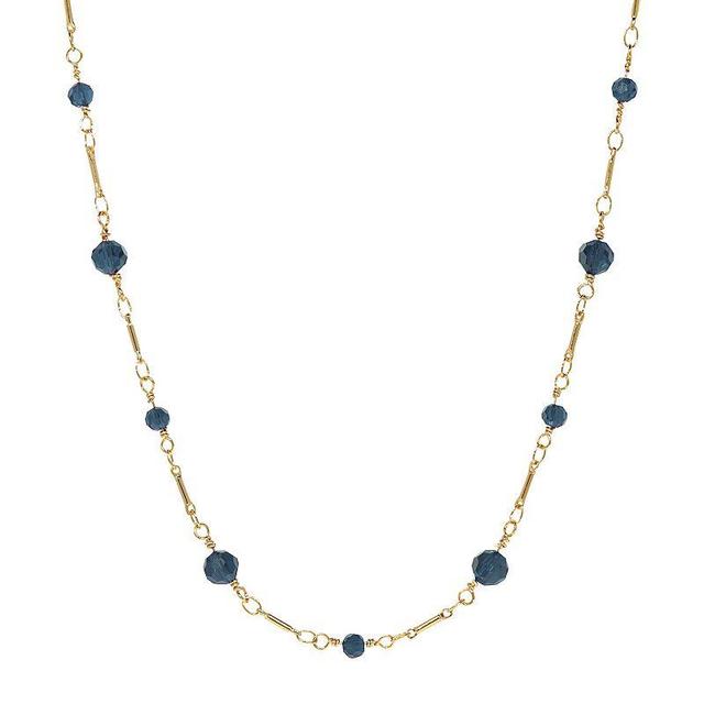 1928 Gold Tone Glass Bead Station Necklace, Womens, Blue Product Image