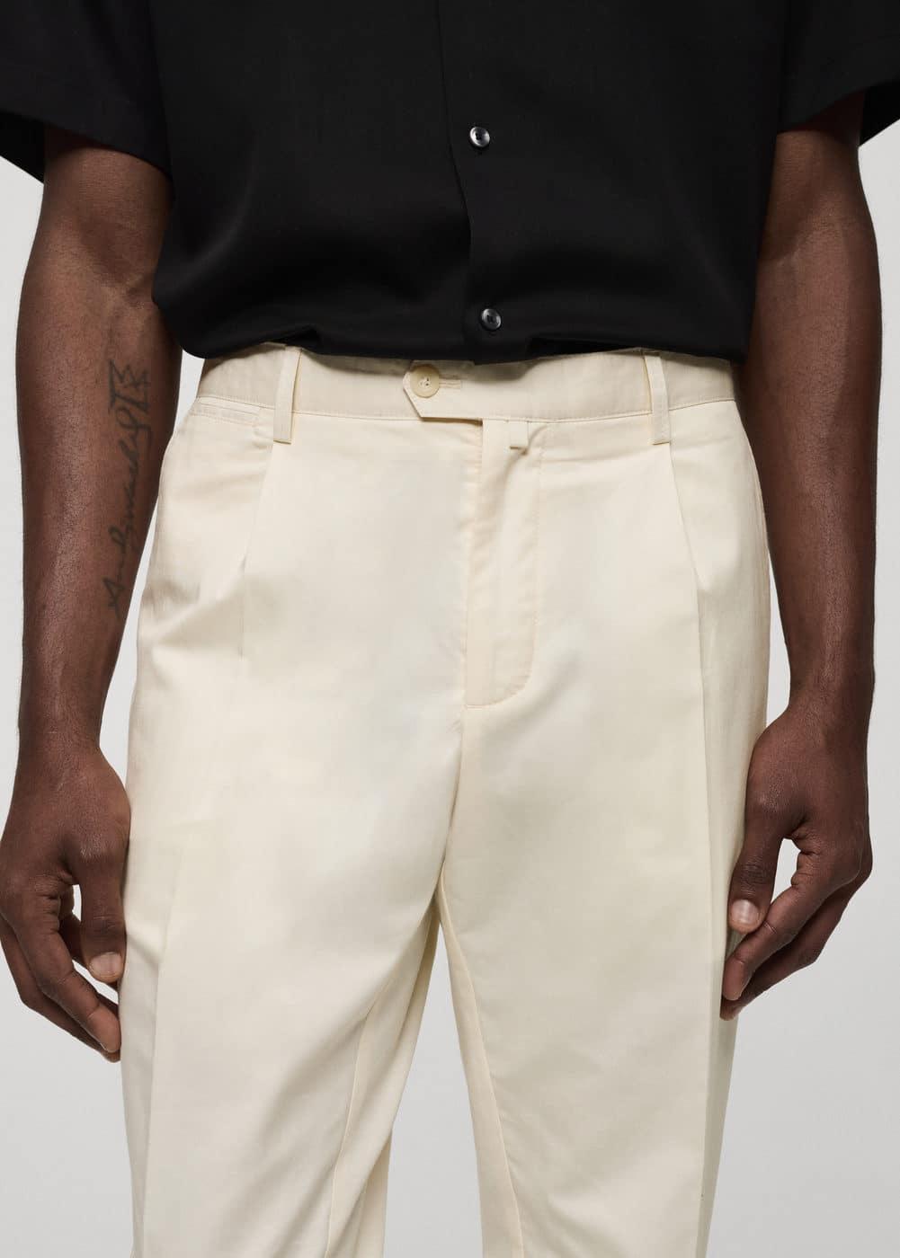 Mango Mens Pleated Cotton Linen Trousers Product Image