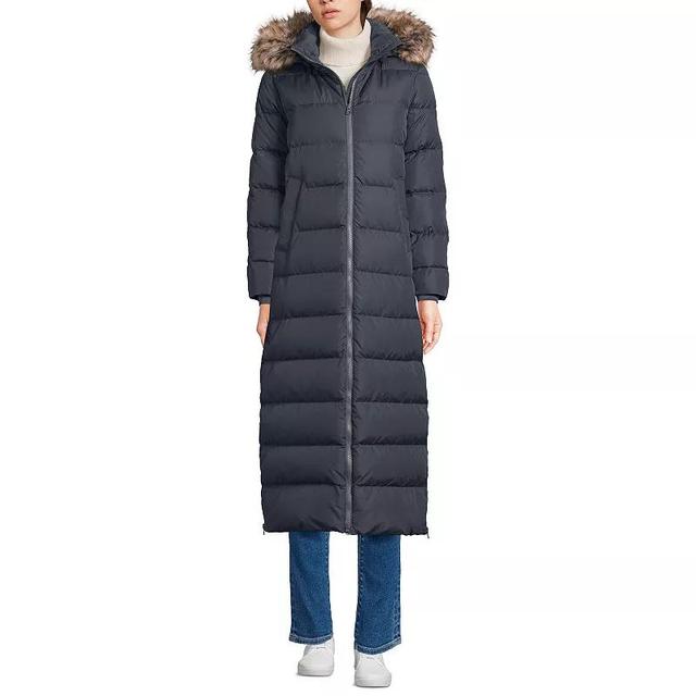 Petite Lands End Down Puffer Faux Fur Trim Hooded Long Winter Parka Coat, Womens Product Image