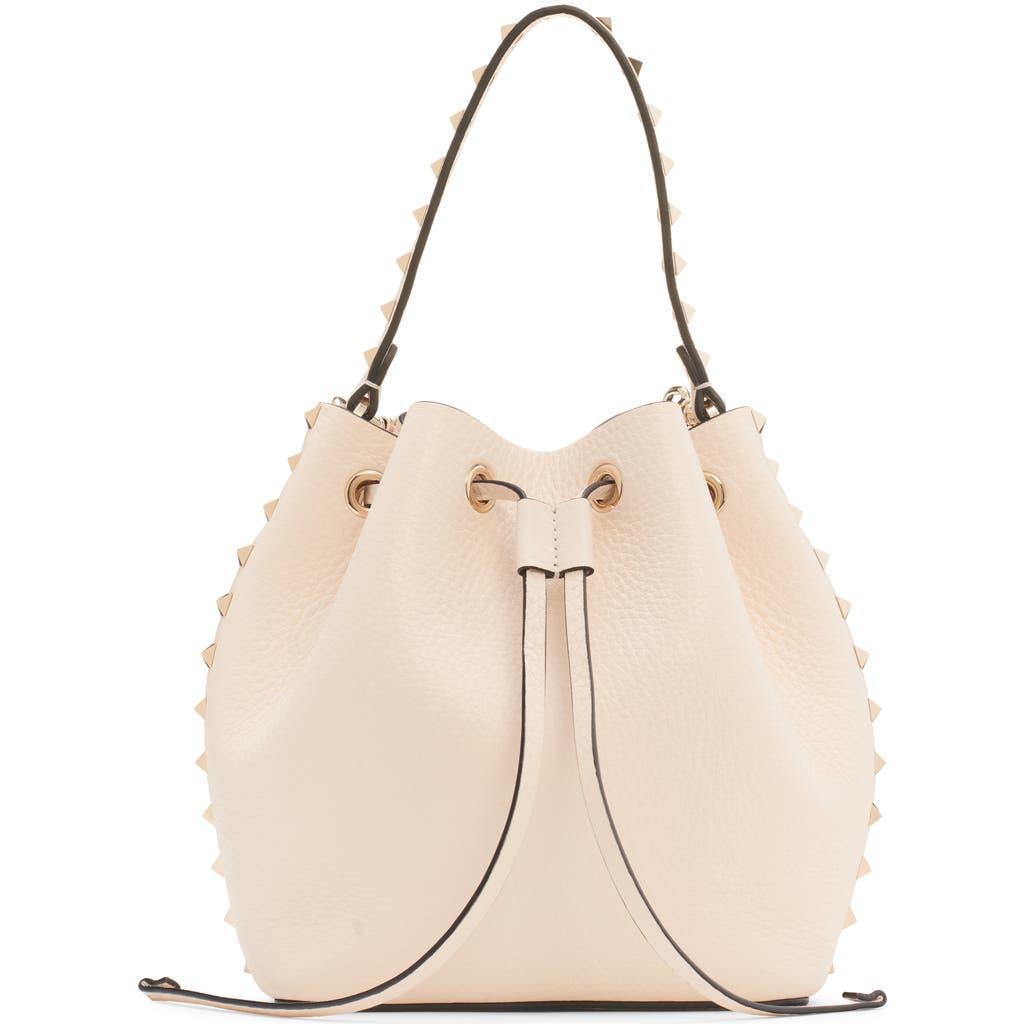 VALENTINO GARAVANI Rockstud Leather Bucket Bag In White Product Image