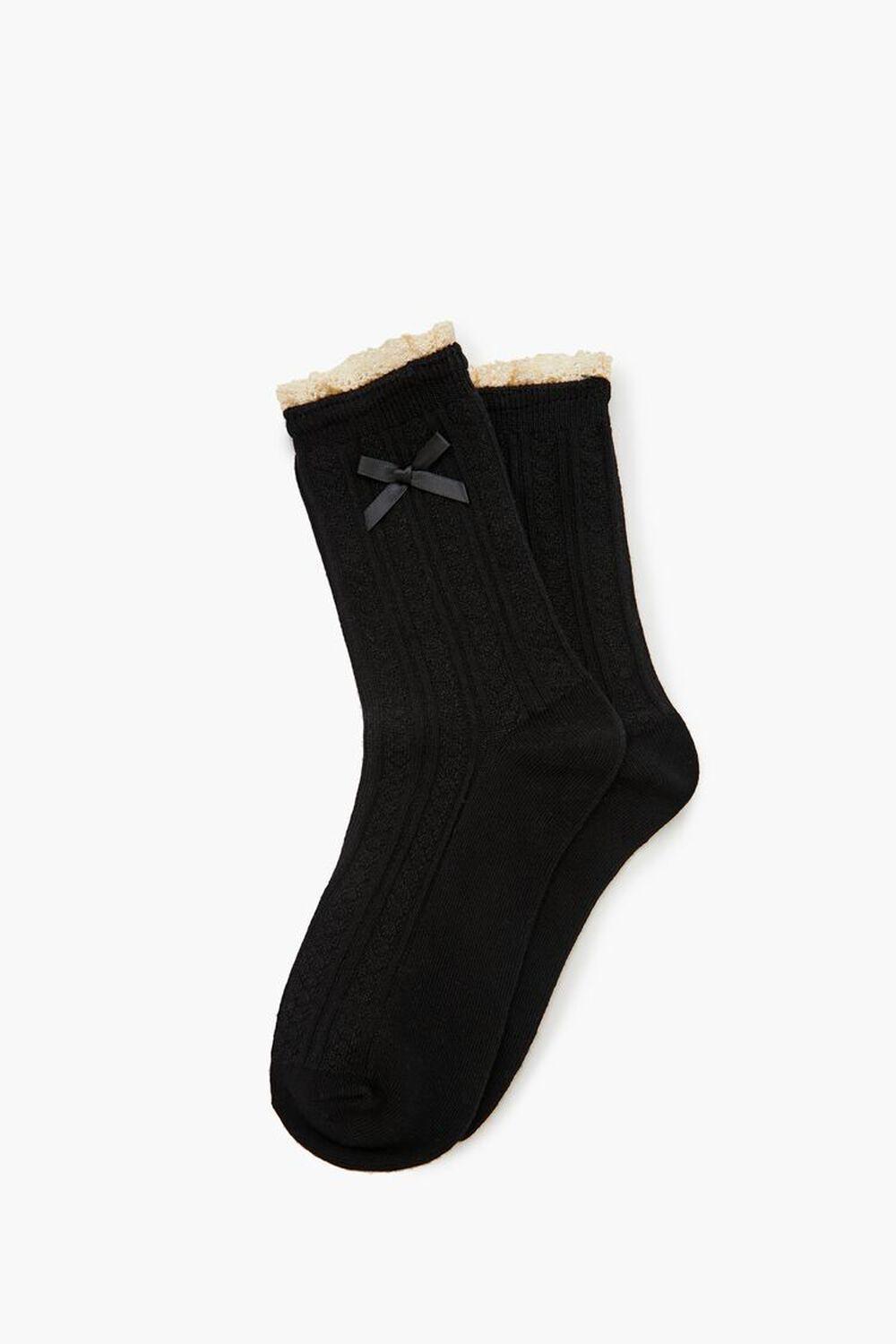 Pointelle Knit Bow Crew Socks | Forever 21 Product Image