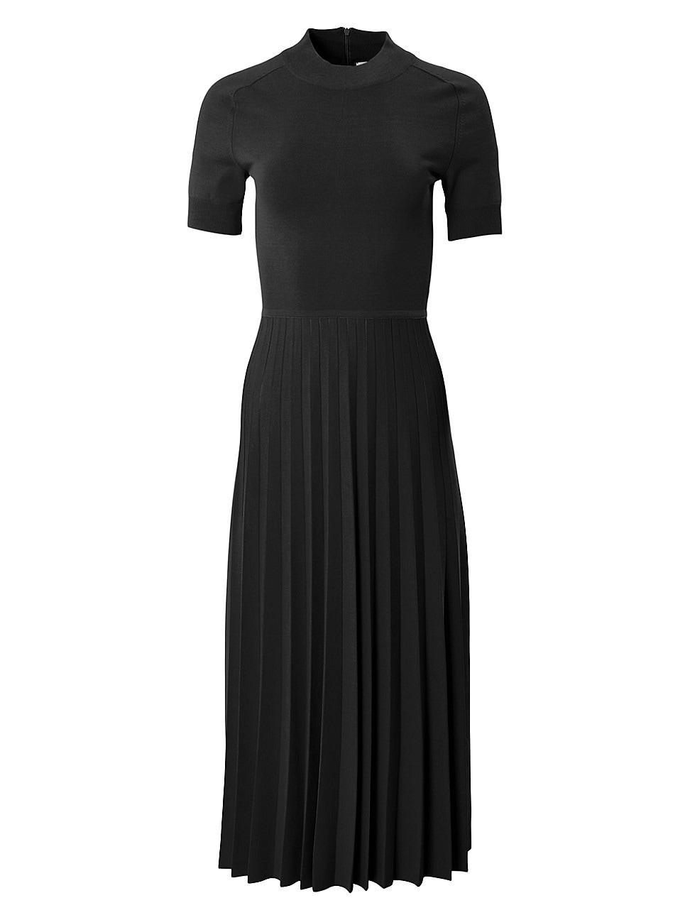 Womens Knit Mock Turtleneck Pleated Midi-Dress Product Image