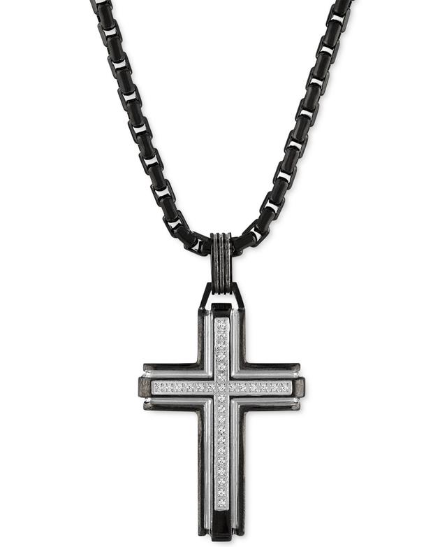 Esquire Mens Two Tone Ion Plated Stainless Steel & 0.16 TCW Diamond Cross Pendant Necklace/22 Product Image