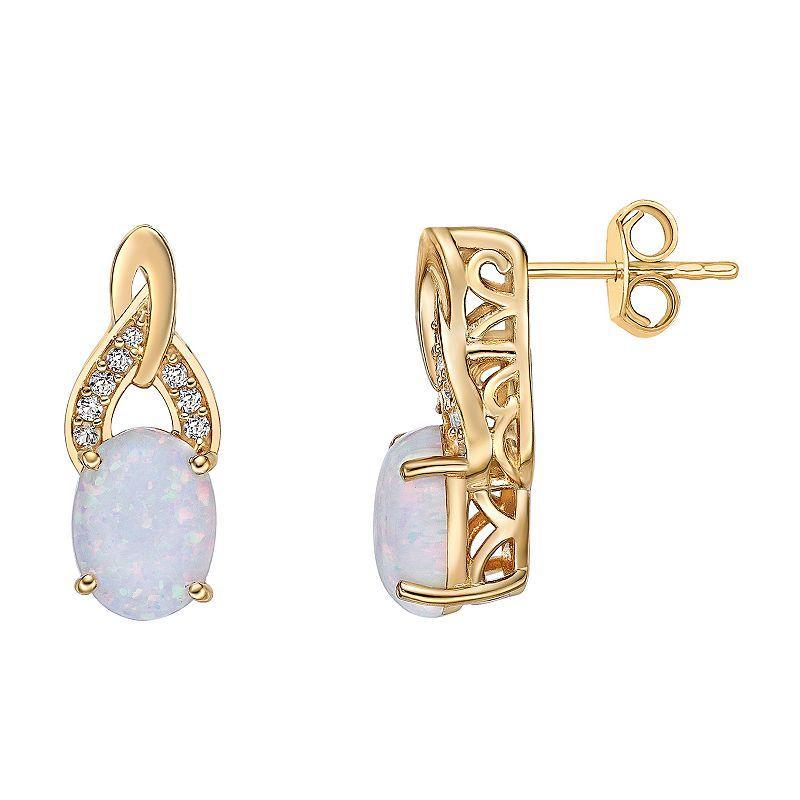 Gemminded 2 Micron 18K Gold Plated Sterling Silver Lab-Created Opal & Lab-Created White Sapphire Earrings, Womens Product Image