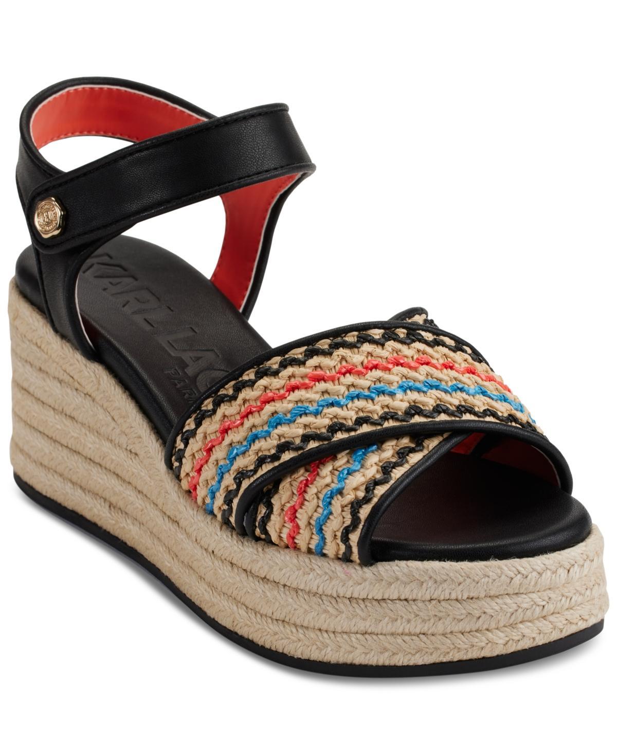 Karl Lagerfeld Paris Womens Celest Ankle-Strap Espadrille Platform Wedge Sandals - Black/ Product Image