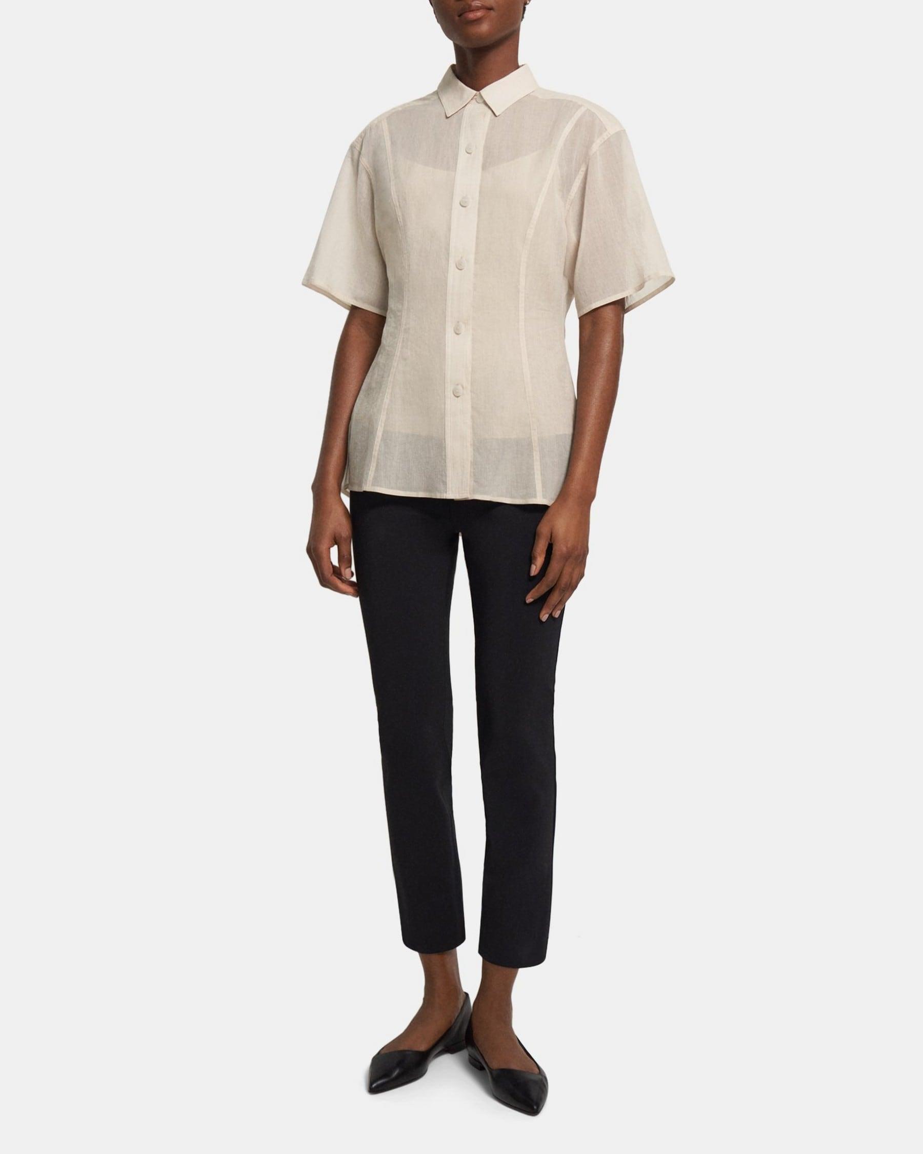 Smocked Short-Sleeve Shirt in Organic Cotton Product Image