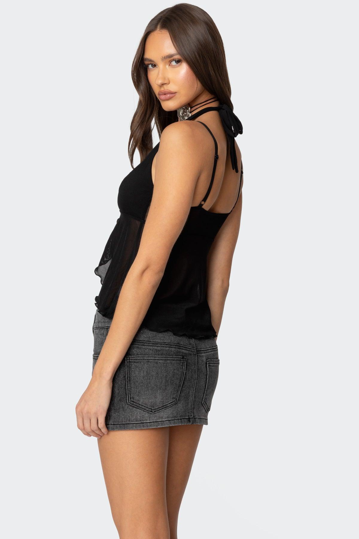 Mesh Split Front Bandeau Halter Top Product Image