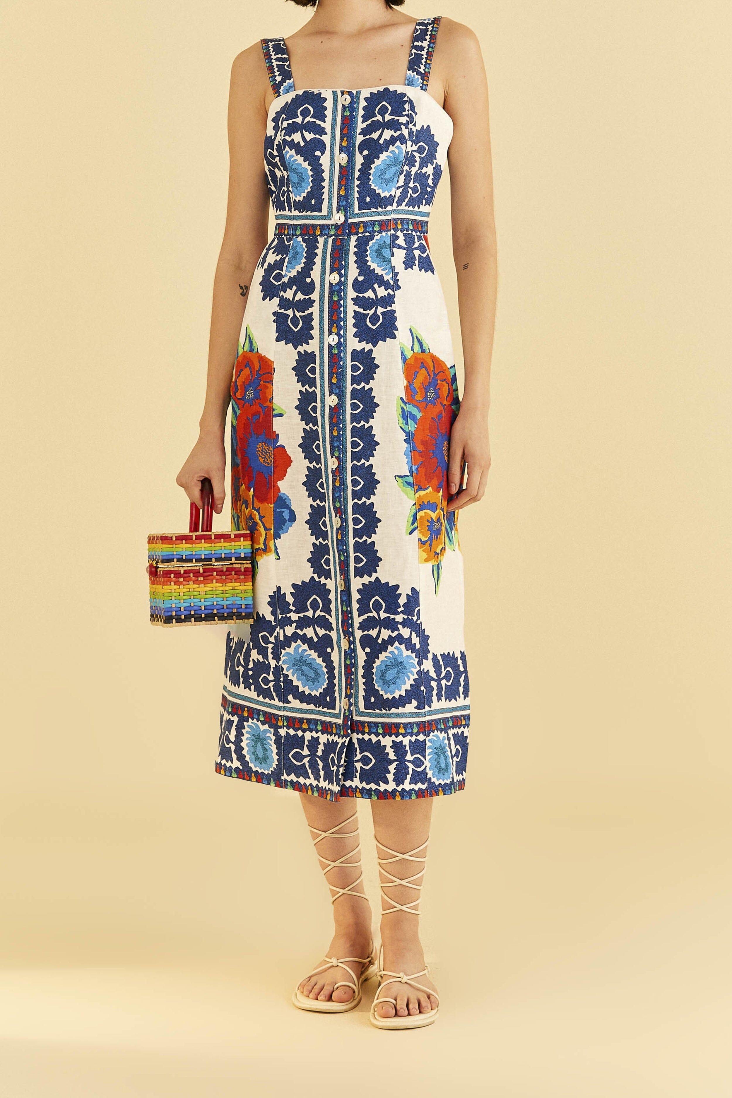 Off-White Flower Tapestry Midi Dress Product Image