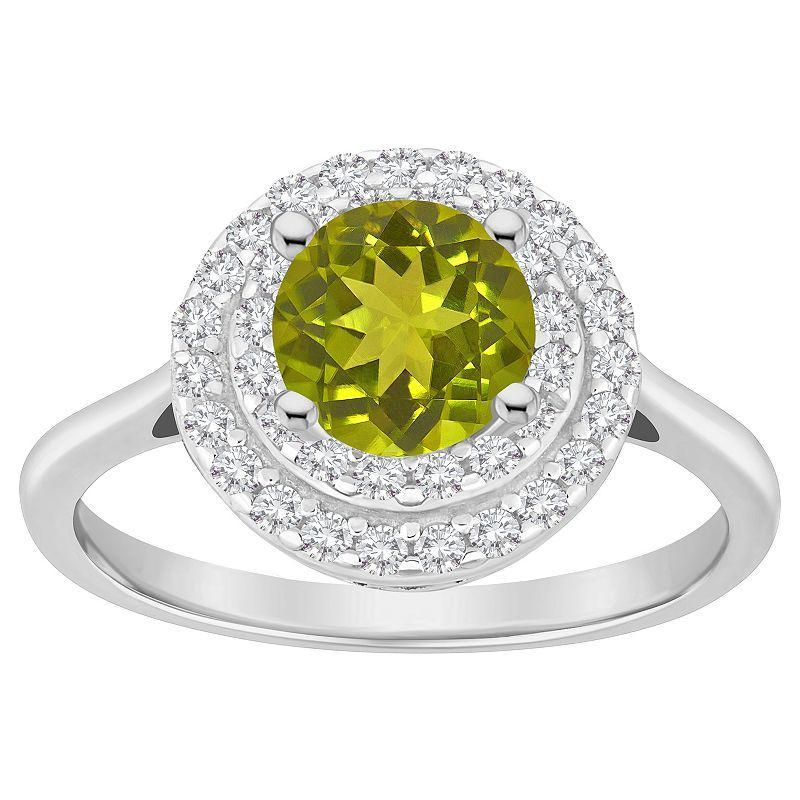 Celebration Gems Sterling Silver Round-Cut Peridot & White Topaz Double Halo Ring, Womens Green Product Image