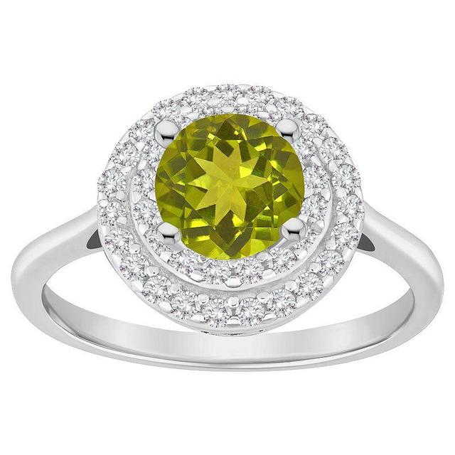 Celebration Gems Sterling Silver Round-Cut Peridot & White Topaz Double Halo Ring, Womens Product Image