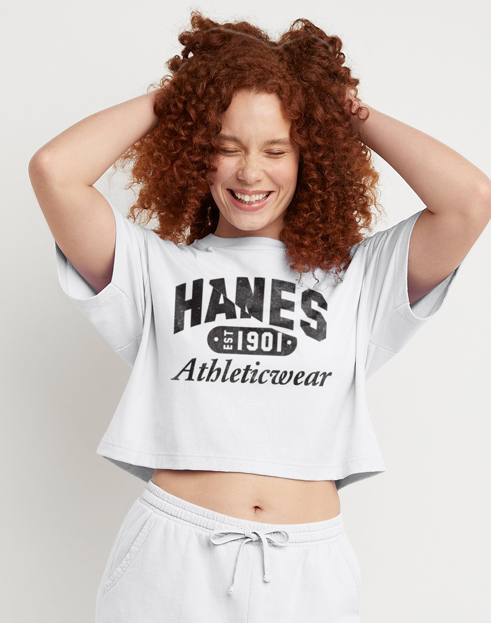 Hanes Originals Womens Graphic Cropped T-Shirt White M Product Image