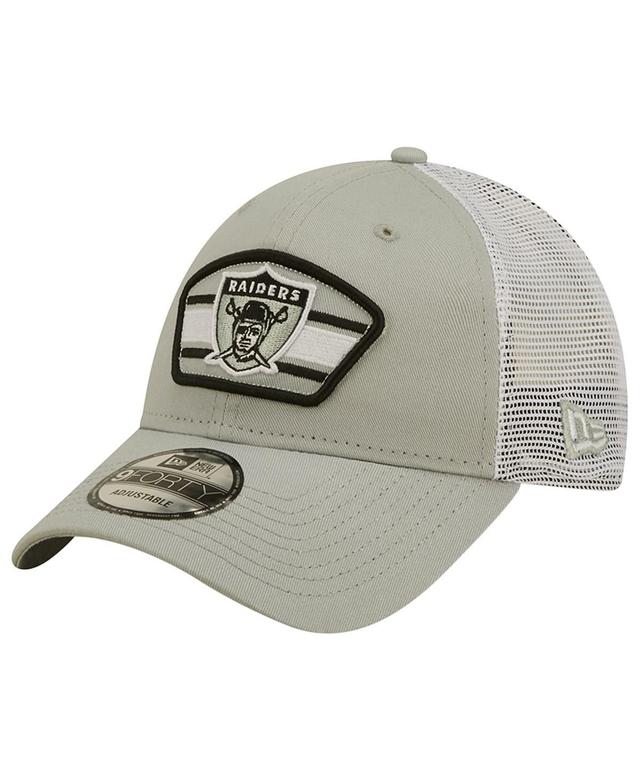 Men's New Era Gray/White Las Vegas Raiders Logo Patch Trucker 9FORTY Snapback Hat Product Image