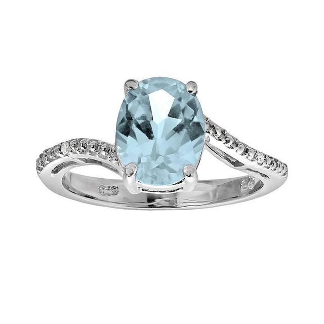 Gemminded Sterling Silver Lab-Created Aquamarine and Diamond Accent Oval Ring, Womens Product Image