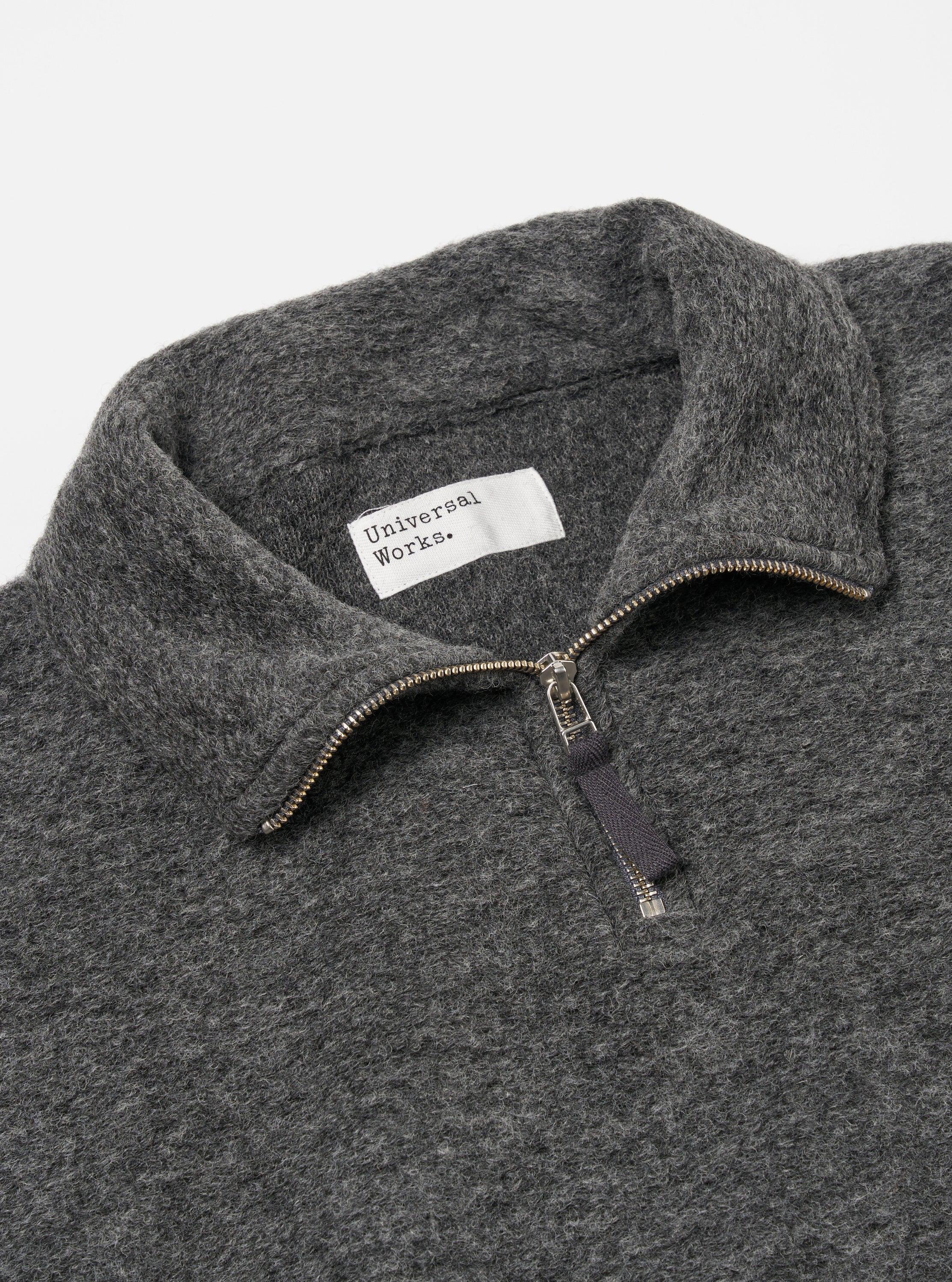 Universal Works Ramsay Quarter Zip in Grey Marl Wool Fleece Product Image