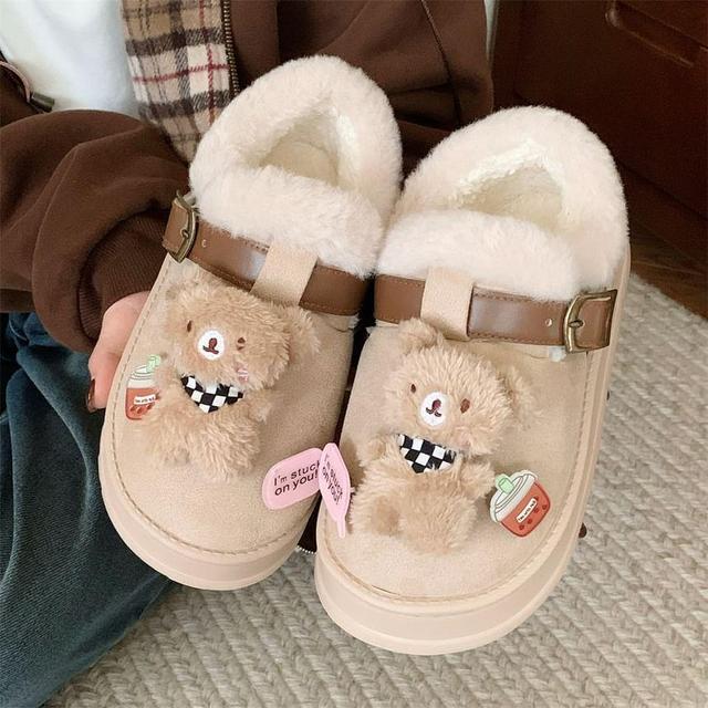 Bead Buckled Fleece-Lined Slippers Product Image