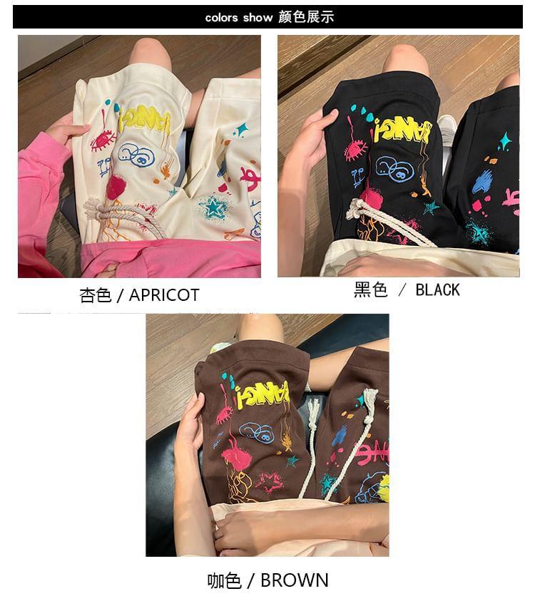 Drawstring Waist Lettering Patterned Print Sweat Shorts Product Image