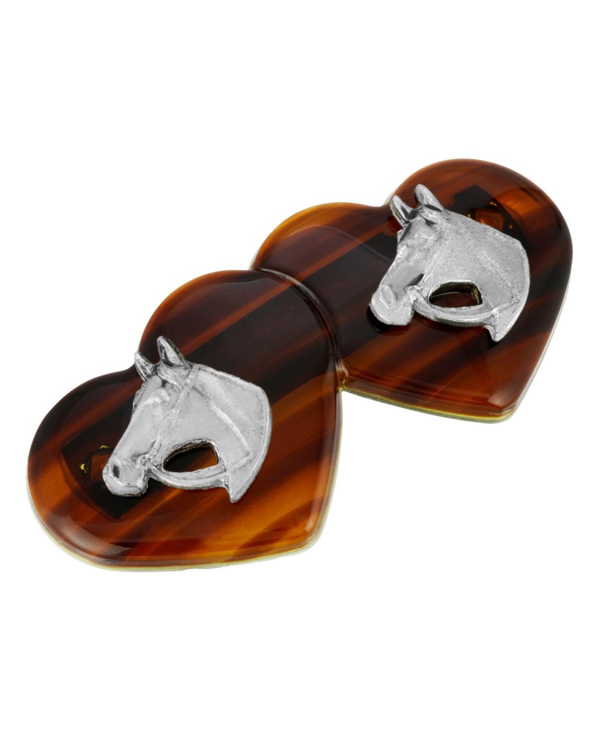 Womens Silver-Tone Tortoise Heart Barrette with Horse Heads Product Image