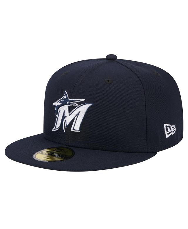 New Era Mens Navy Miami Marlins White Logo 59Fifty Fitted Hat Product Image