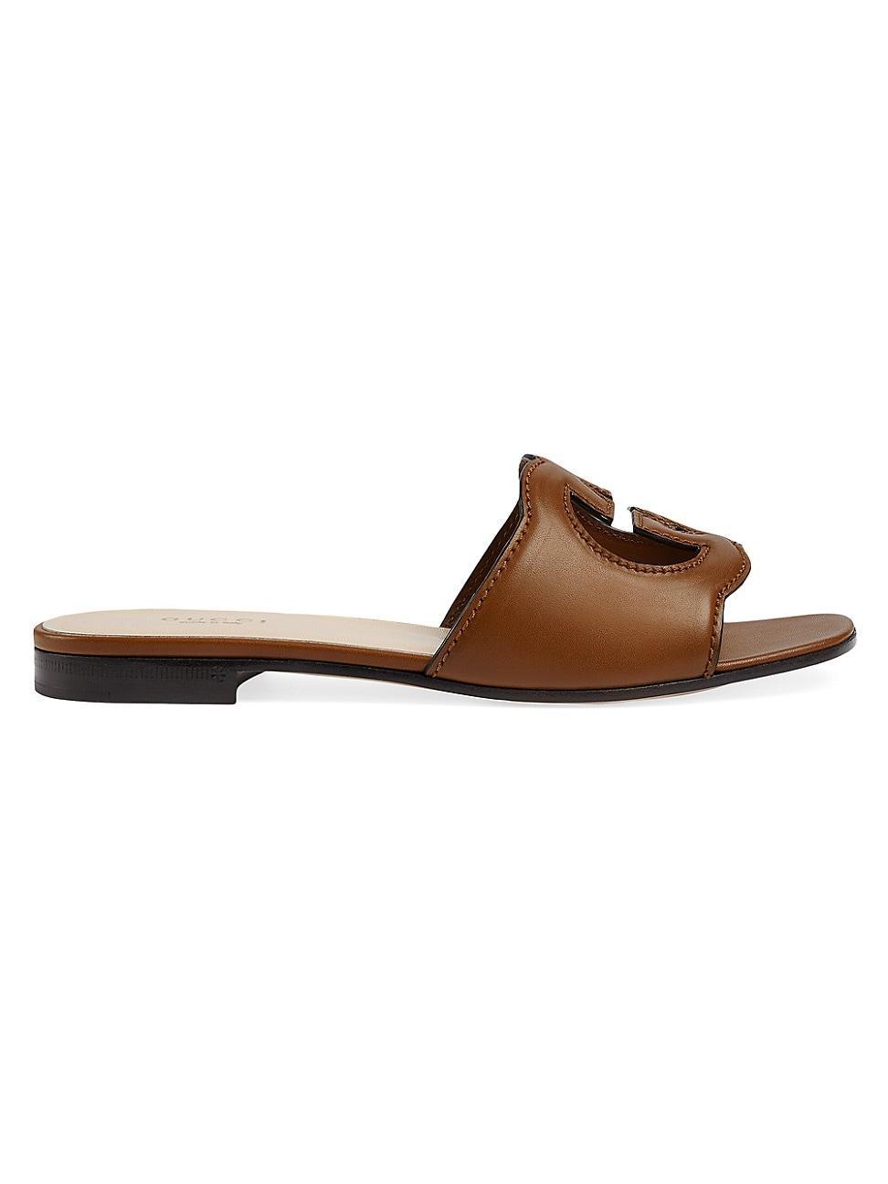 Womens GG Cut-Out Leather Slides Product Image