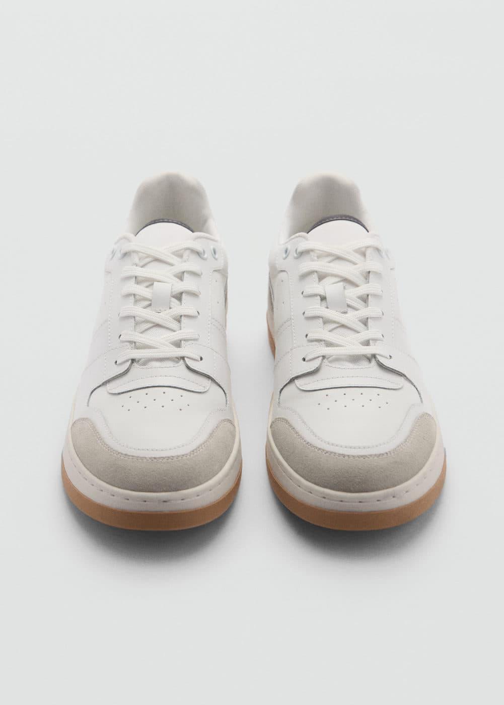 MANGO MAN - Leather mixed sneakers whiteMen Product Image