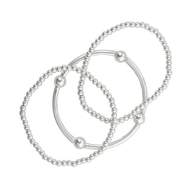 Nine West Silver Tone Beaded Stretch Bracelet Set, Womens Product Image