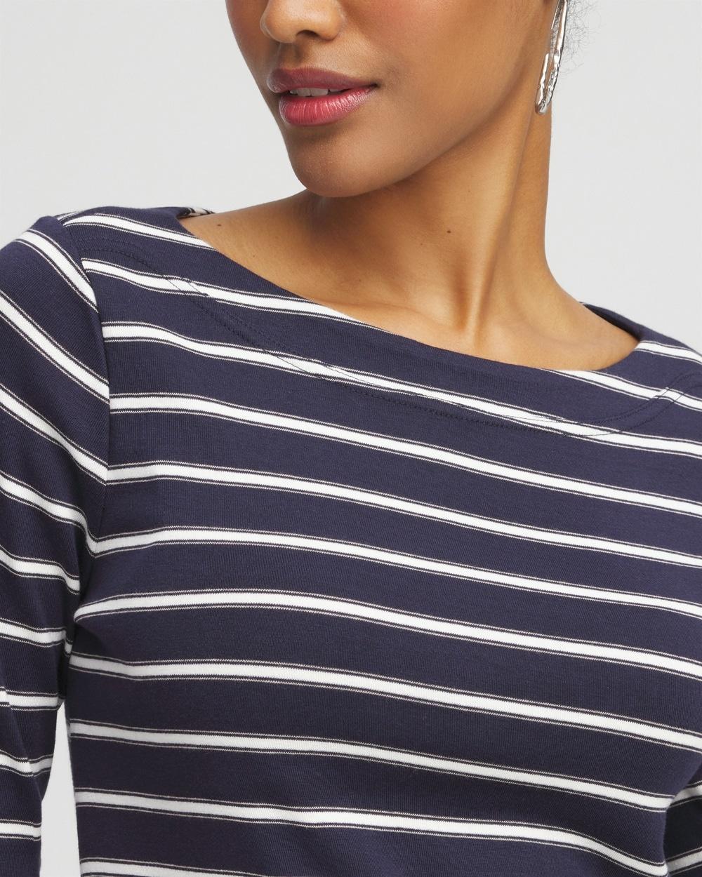 Stripe 3/4 Sleeve Bateau Neck Tee Product Image