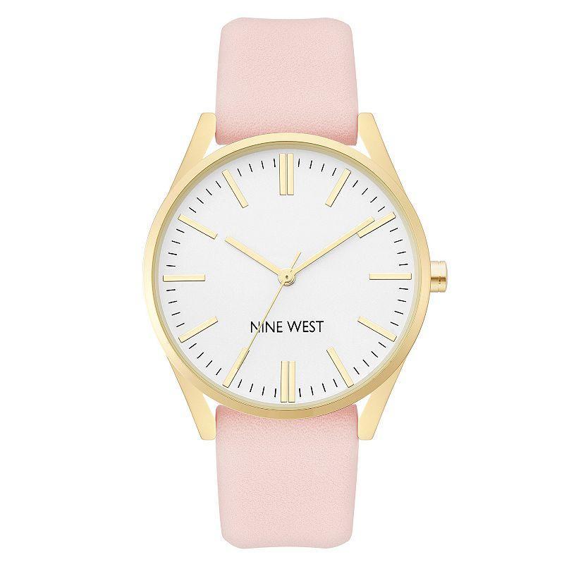 Nine West Womens Faux Leather Strap Watch Gold Tone Pink Product Image