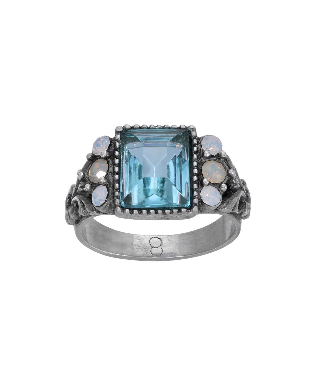 1928 Silver Tone Aqua Stone Ring, Womens, Blue Product Image