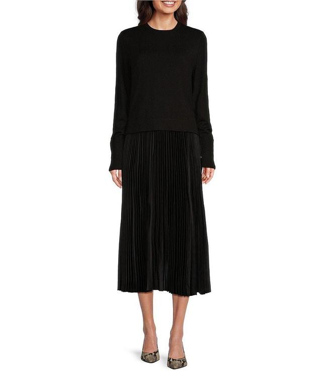 Gibson & Latimer Twofer Long Sleeve Crew Neck Pleated Midi Dress Product Image