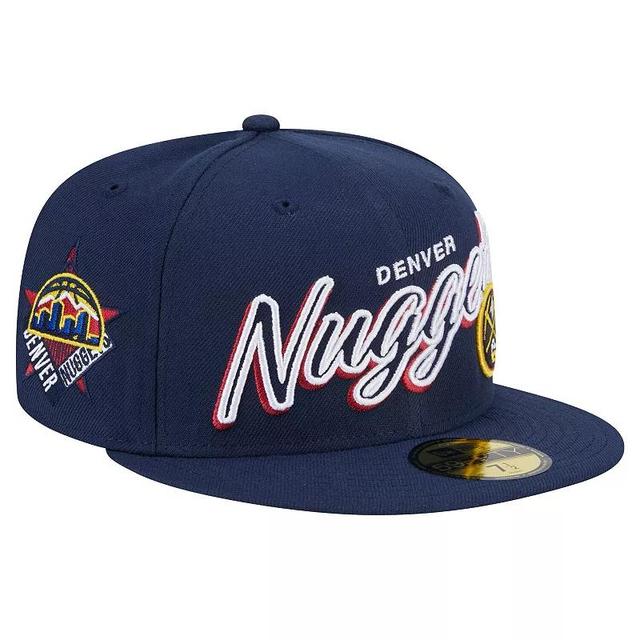 Mens New Era Navy Denver Nuggets Sport Night Script Sided 59FIFTY Fitted Hat Nug Blue Product Image