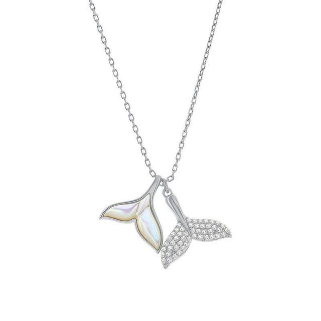 Argento Bella Mother-of-Pearl & Cubic Zirconia Double Whale Tail Necklace, Womens Sterling Product Image