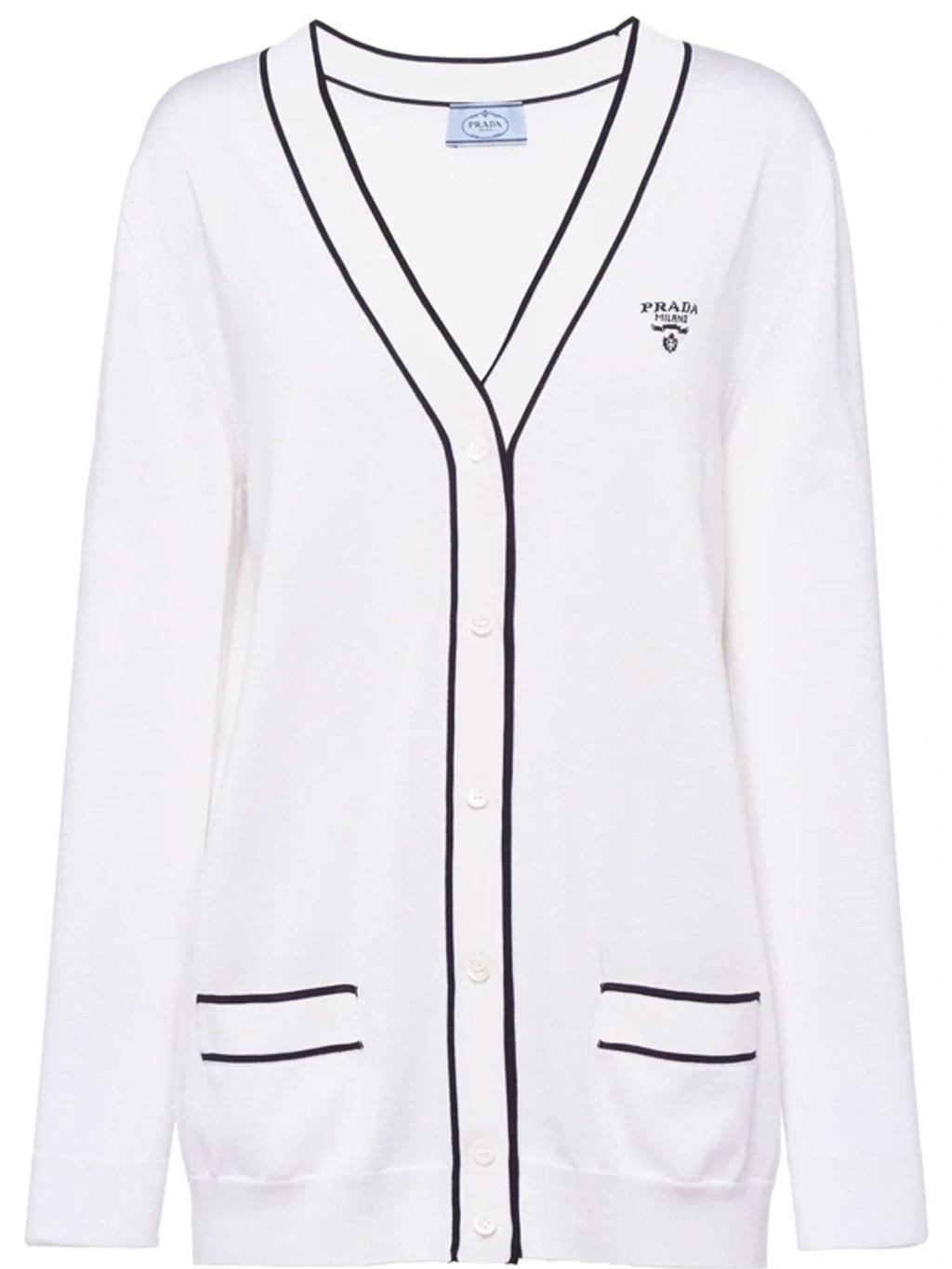 Logo-knitted V-neck Cardigan In White Product Image