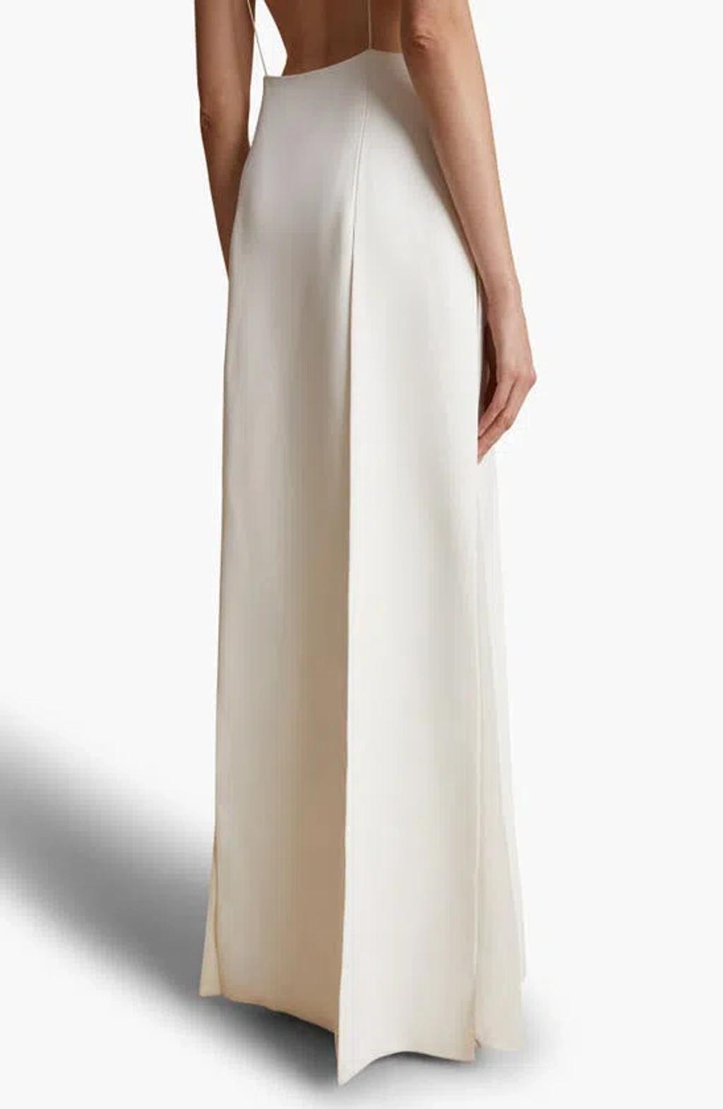 KHAITE Nonya Plunged Satin Crepe Maxi Dress In Chalk Product Image