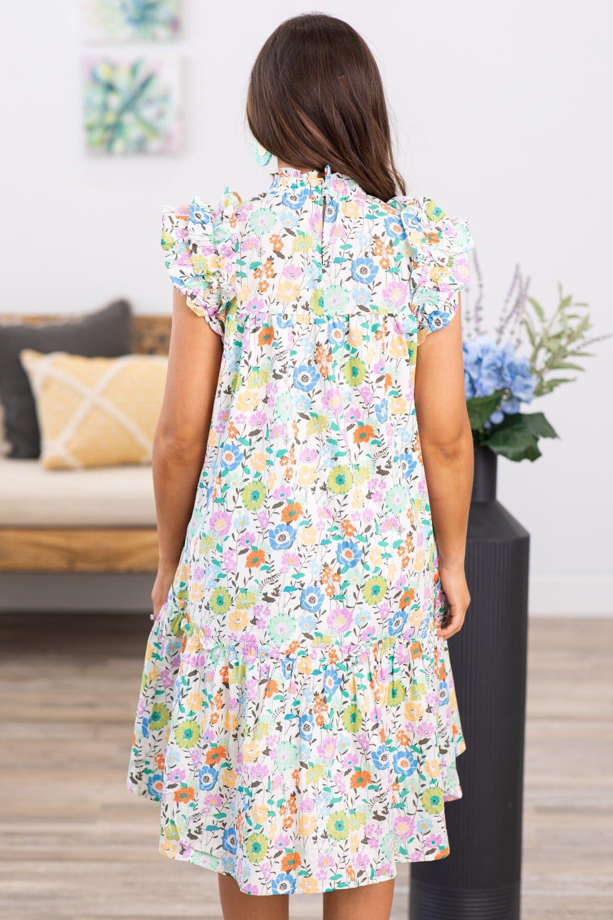 Ivory Multicolor Floral Print Dress Product Image