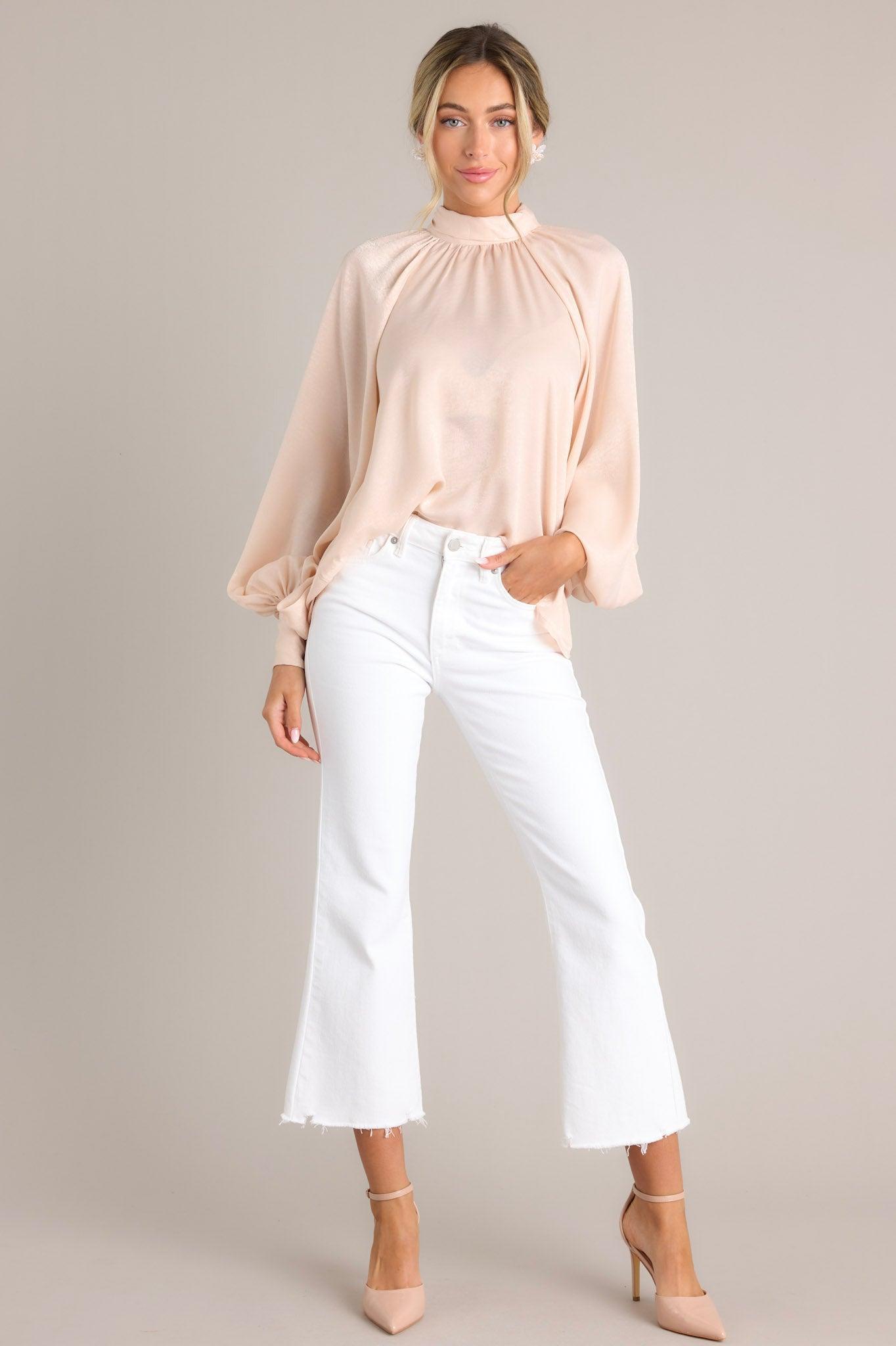 World Class Blush Pink Bow Tie Blouse Product Image