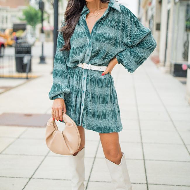 What It Does To Me Teal Textured Long Sleeve Mini Dress Product Image