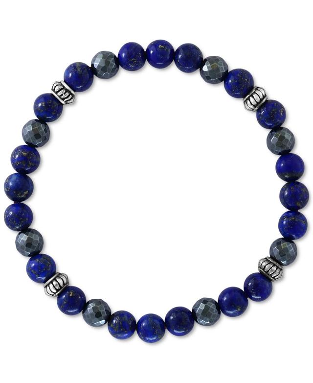 Effy Mens Lapiz Lazuli & Hematite Bead Stretch Bracelet in Sterling Silver Product Image