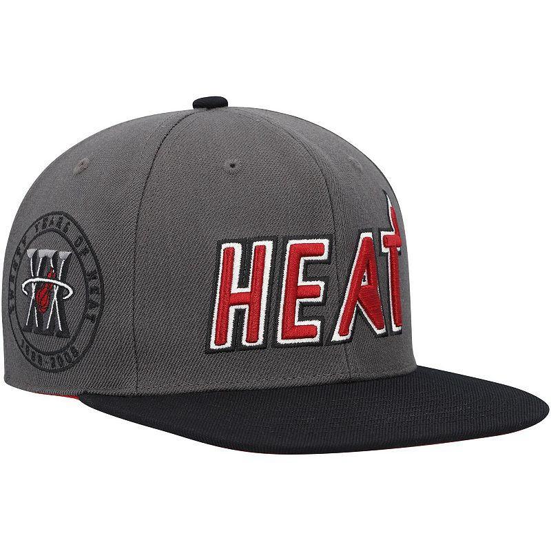 Mens Mitchell & Ness Gray/Black Miami Heat Hardwood Classics 20th Anniversary Born & Bred Fitted Hat Product Image