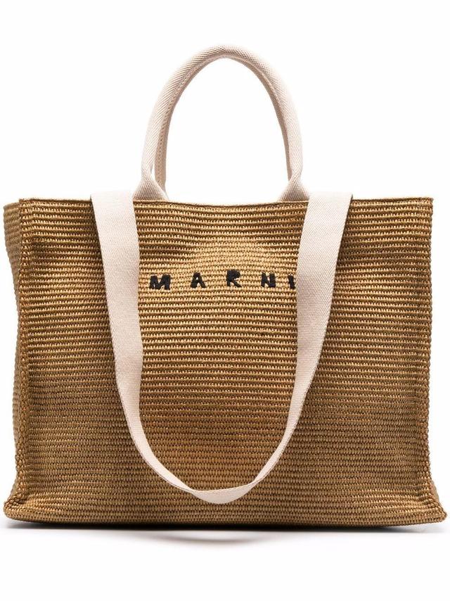 logo-lettering raffia tote bag Product Image