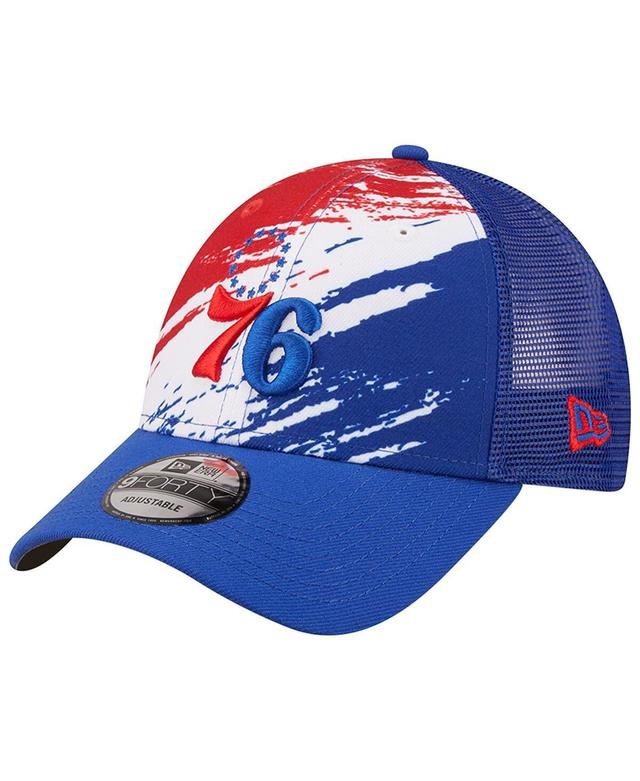 Mens New Era Royal Philadelphia 76ers Marble 9FORTY Trucker Snapback Hat Product Image