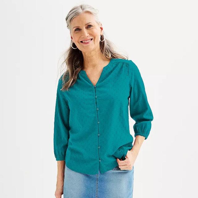 Womens Croft & Barrow 3/4 Sleeve Dobby Shirt Product Image